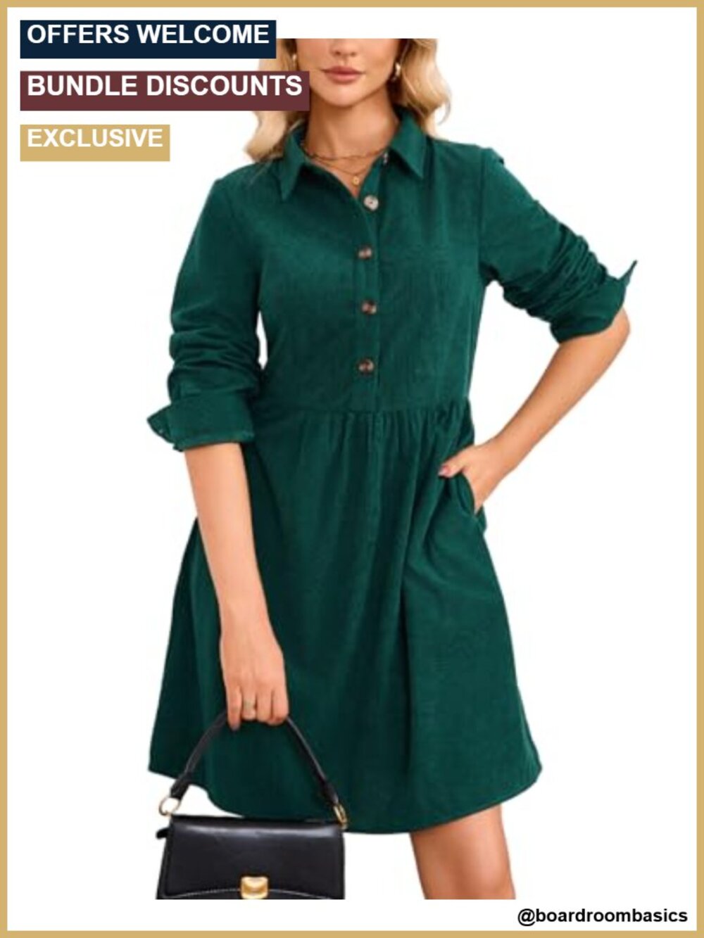 Corduroy Mini Dress Button Down Long Sleeve Shift Shirt Dress with Pockets